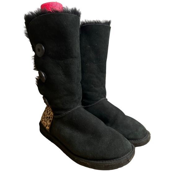 Ugg 3 Button Boots Cheetah Print Heel Australian Leather Women Size 11-11.5